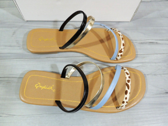 Qupid Womens Sandal, Black Croc Gold Blue Animal Print - Size 5.5 Display Model