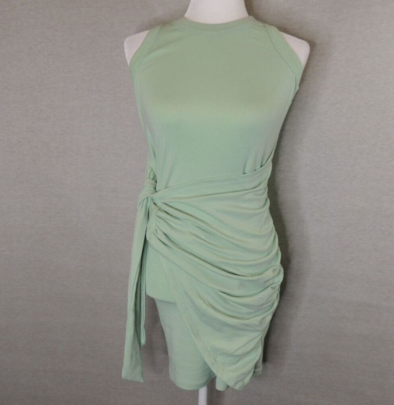 LIYOHON Women's Beach Dress Sleeveless Ruched Tie Tank Skirt Wrap Green  Small