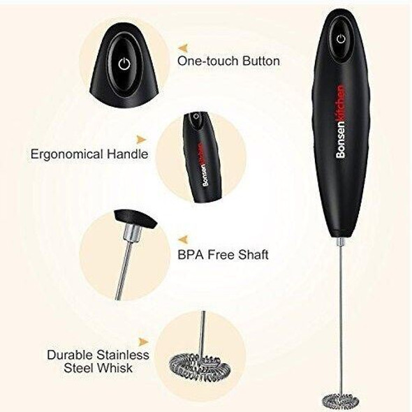 Bonsenkitchen Electric Handheld Milk Frother Whip - MF8710 Black *New