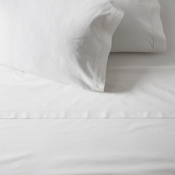 2 West Elm KING Pillowcases - White 400ct Cotton Percale Pleated Edge *New