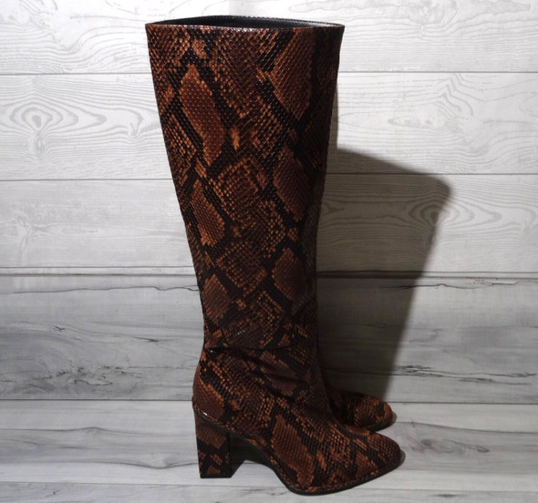 Zara Knee High Brown Faux Leather Snake Skin Boots Women's EU 38/US 7.5