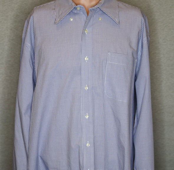 Tommy Hilfiger Blue/White Checked Button Down Shirt - Mens Size 17-1/2  34-35