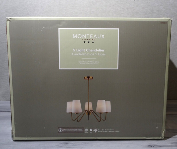 Monteaux 5-Light Gold Chandelier w/ White Glass Shades RS2207233 *NEW, Open Box*