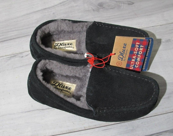 Dluxe by Dearfoams Black Suede, Shearling Moccasin Loafer Shoes KIDS 11 *New