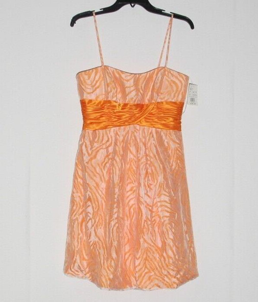 Davids Bridal Orange Mini Party Dress- Bubble hem, White overlay -Women's 6 *NWT