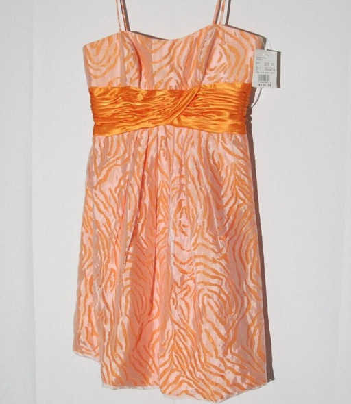 Davids Bridal Orange Mini Party Dress- Bubble hem, White overlay -Women's 6 *NWT