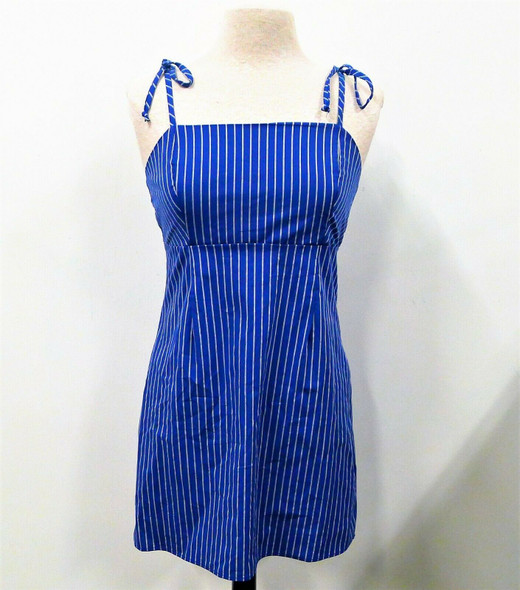 Lottie Moss Women's Blue Pin Striped Spaghetti Strap Mini Dress Size M - NEW