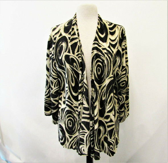 Chico's Women's Beige & Black Swirl Print Light Jacket Cover Up Size 2