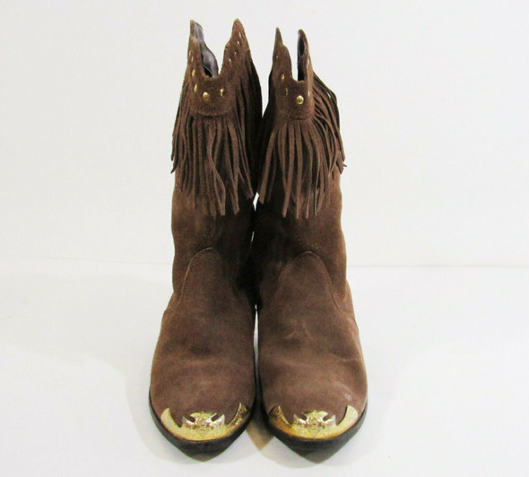 AJ Valenci Brown Leather Women's Southwestern Boots with Fringe Size 8.5M