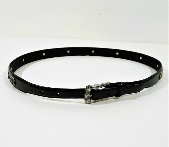 Fossil Women's Black Leather Belt  Square Metal Accents Size Large - SEE DESCR.