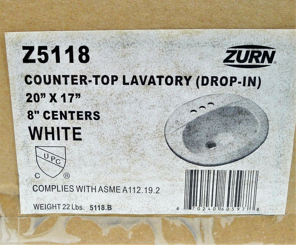 Zurn White Countertop Lavatory 8" Centers Z5118 NEW LOCAL PICKUP ONLY AUSTIN TX 