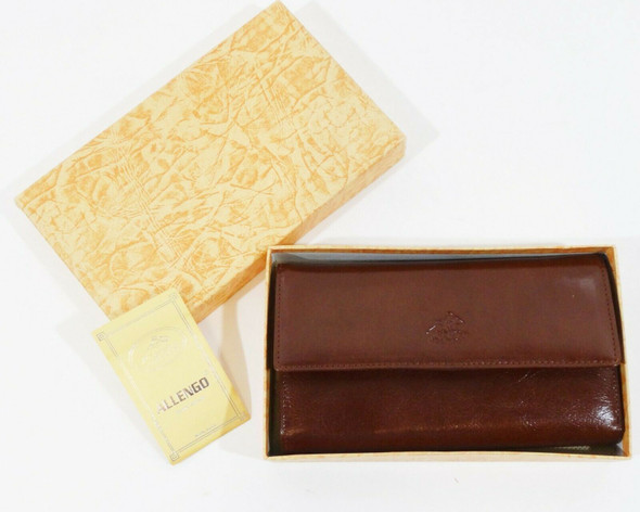 Allengo Brown Leather Women's Wallet 7.25" W x 4" T x 1.5" D   New With Box