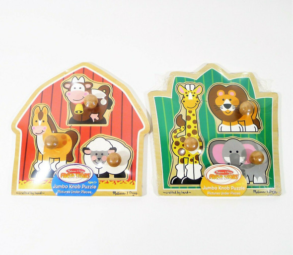 Set of 2 Melissa and Doug Jumbo Knob Puzzles - Barnyard Animals, Jungle Friends