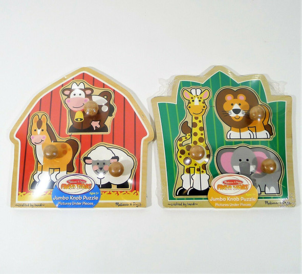 Set of 2 Melissa and Doug Jumbo Knob Puzzles - Barnyard Animals, Jungle Friends