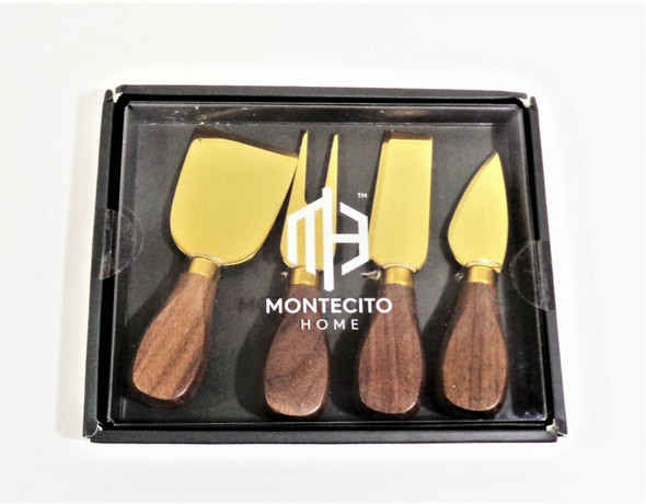 Montecito Home Black Walnut & Gold Toned 4pc Cheese Knife Set *NEW*