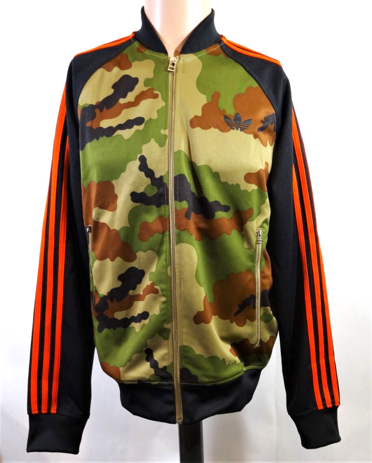 camo adidas jacket orange stripes