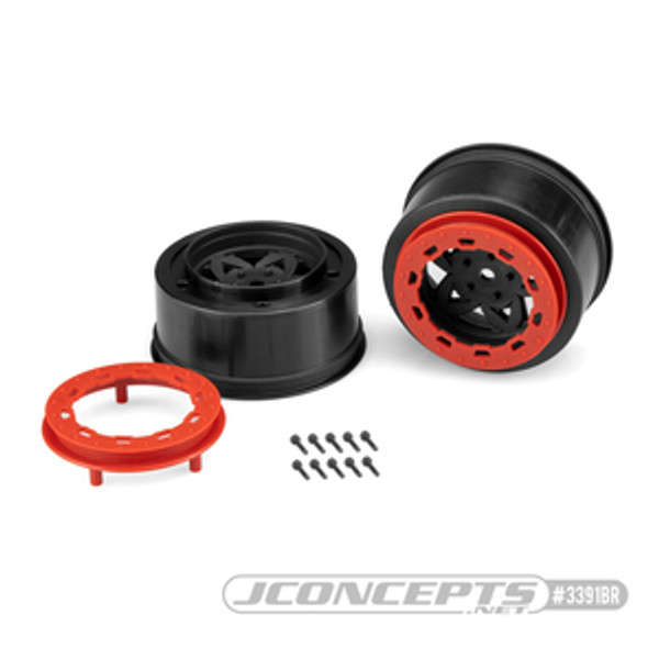 JCO3391BR  Tremor, Slash Rear, Slash 4x4 F&R Wheel - Black Wheel / Red Beadlock - 2pc.