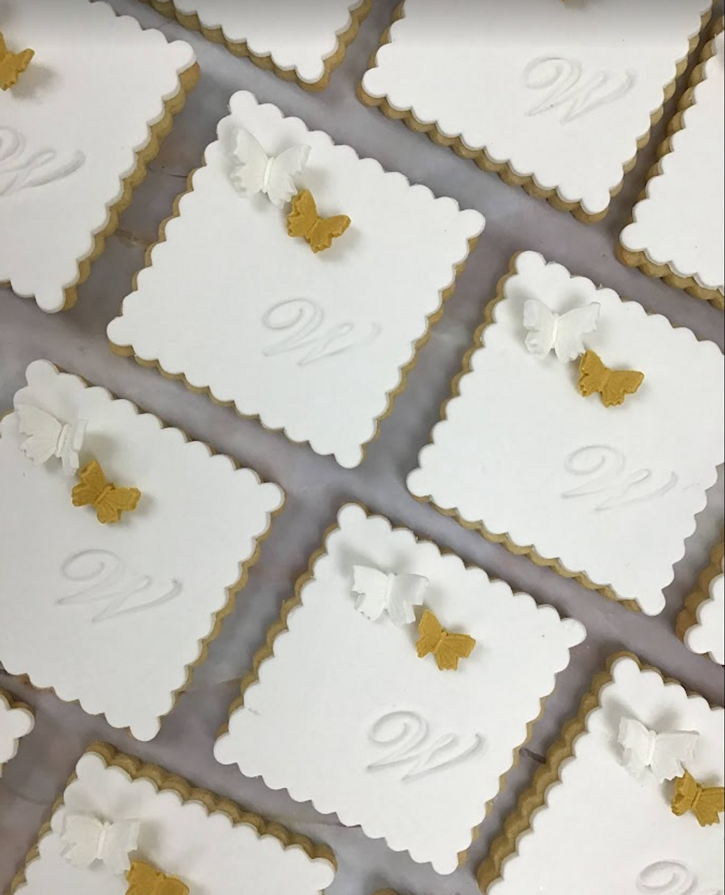 White Square Embossed With Butterfly Fondant Cookies - 12 per 9x13 Gift  Platter