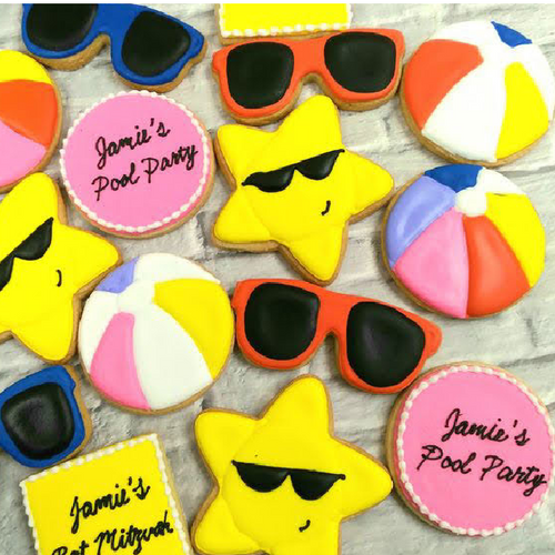Beach and Pool Party Theme  Icing Cookies - 12 per 9x13 Gift Platter-FREE GROUND SHIPPING