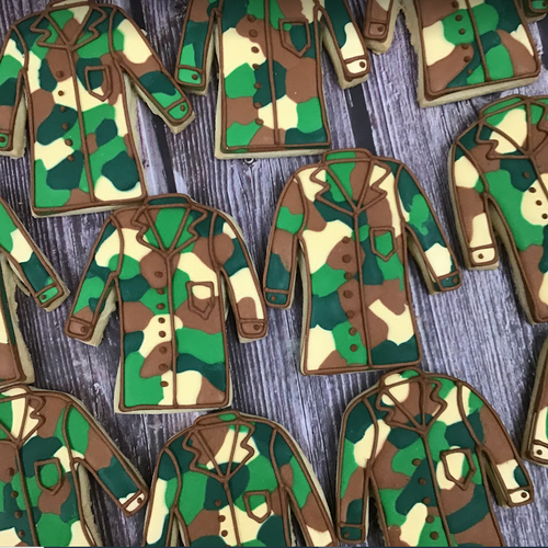 Army Coat Icing Cookies - 12 per 9x13 Gift Platter