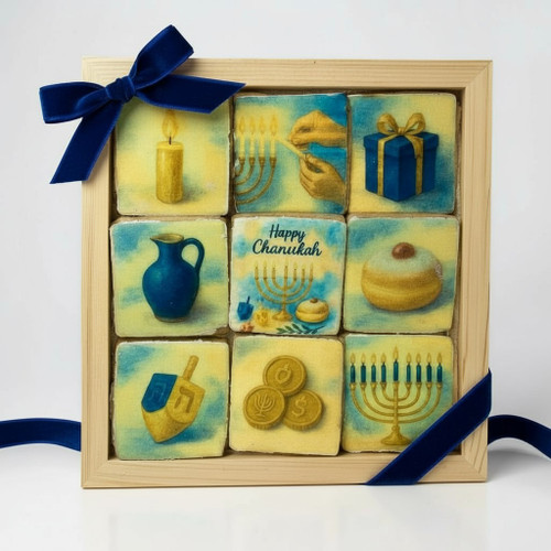 Chanukah Watercolor Icing Cookies - 9 per Gift Platter