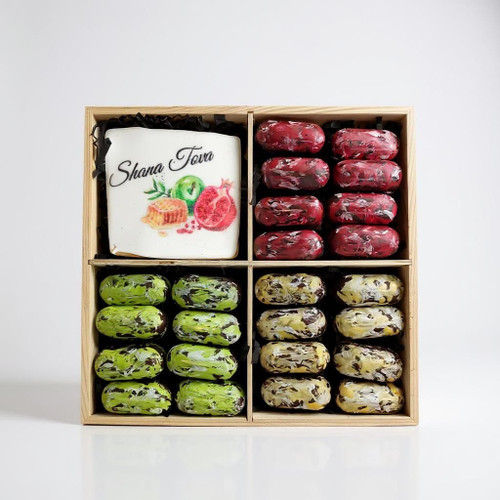 Shana Tova  Cookie & Assorted Chocolate 4 Sectional Wood Gift
