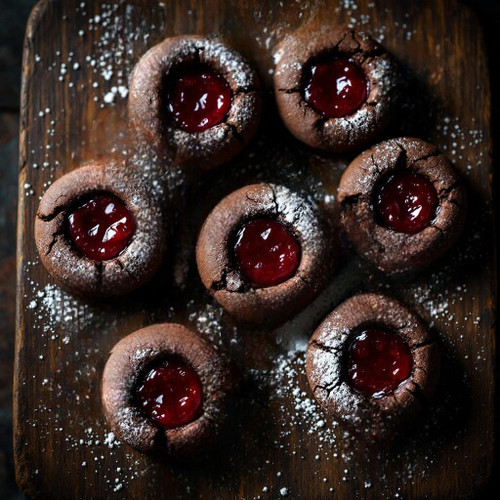 KOSHER FOR PASSOVER (NON-GEBRUCHTS) Chocolate Raspberry Thumbprint  Cookies- 1.5 Lbs