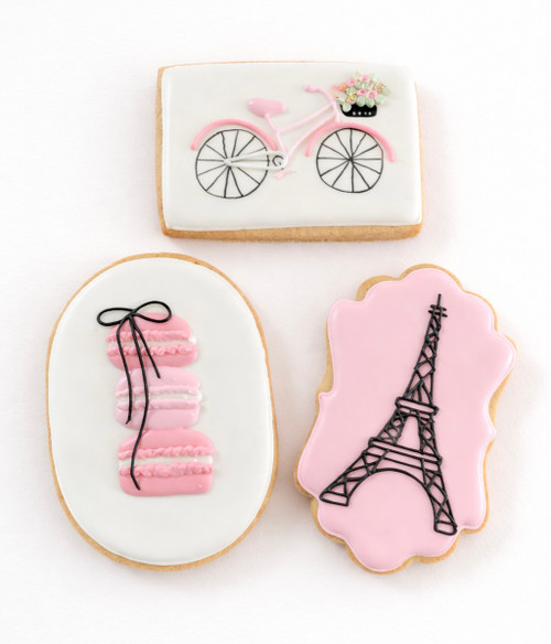 Assorted Eiffel Tower Paris Theme Icing Cookies - 12 per 9x13 Gift Platter