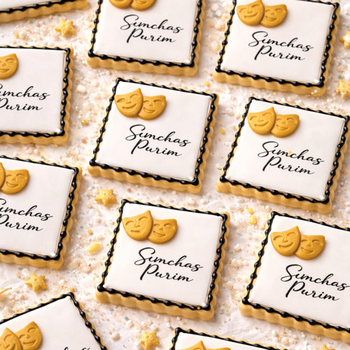 Simchas Purim Square  Cookie Set - 12 per Tray