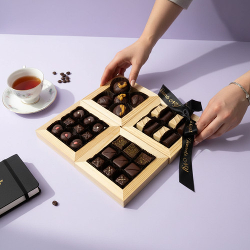 4 Wood Tile Chocolate Assortment Gift Set