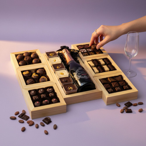 Luxury Wine & Chocolate Gift Set with Wooden Tiles – 7-Piece Assorted Gourmet Collection