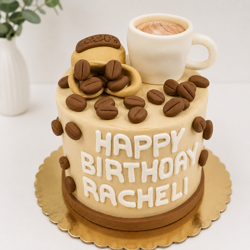 8" Custom Coffee Love Birthday Cake-Local Pickup Only