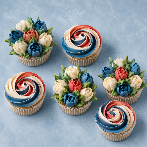 Pareve July 4th  Floral Bouquet Cupcakes-4 Per Set