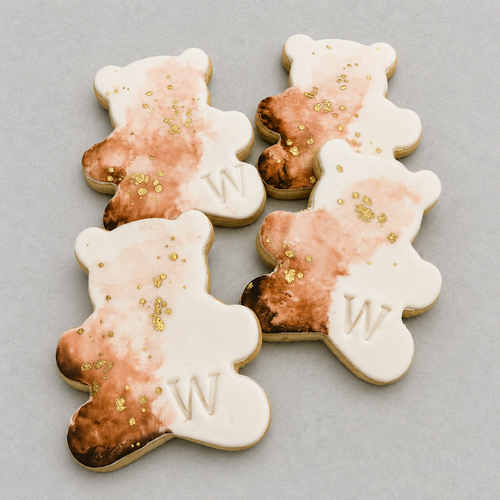 Mocha & Gold Fondant Bear Cookies-12 per 9x13 Gift Platter