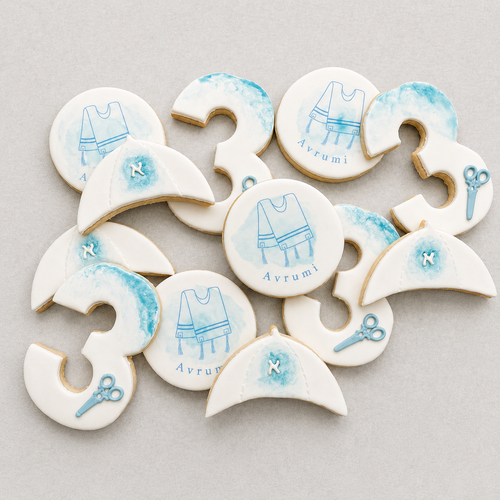 Blue Upsherin Fondant Cookies-12 per 9x13 Gift Platter