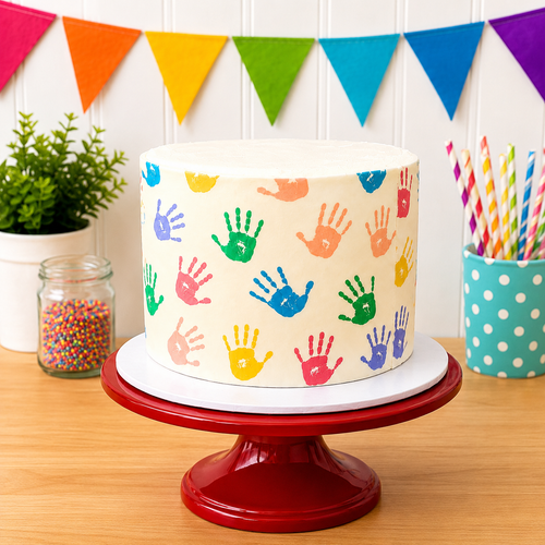 8" Colorful Handprint Cake