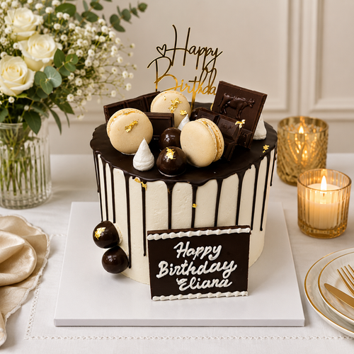8" Black and White Birthday Cake