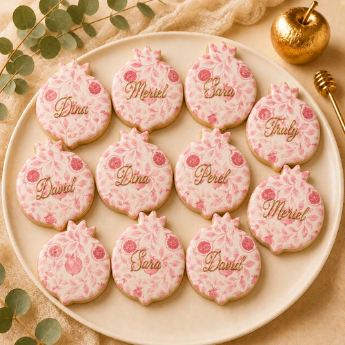 Rosh Hashana Custom Name Pomegranate Sugar Cookies- 12 Per Tray