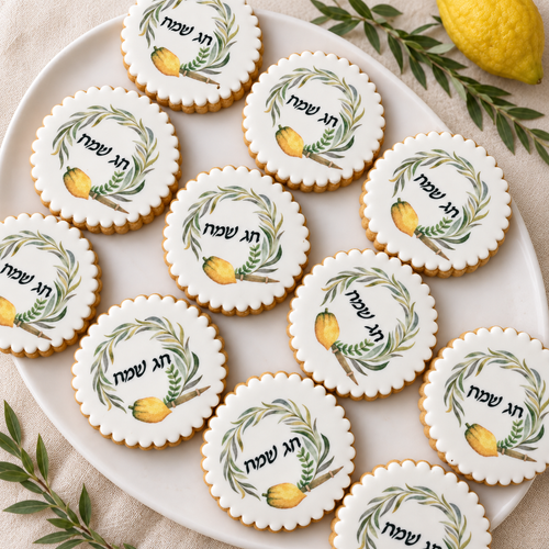 Fluted Round Chag Sameach Sugar Cookies-12 per 9x13