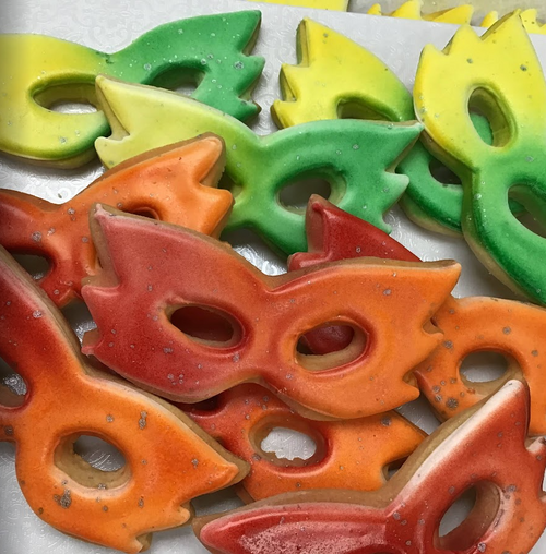Airbrushed Colorful Mask icing Cookies 9x13 Gift Platter Elegant Desserts NY