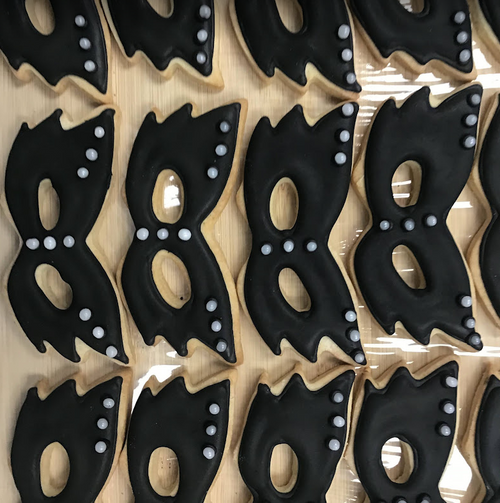 Black Masquerade Icing Cookies 9x13 Gift Platter Elegant Desserts NY
