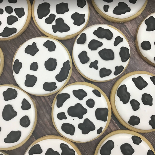 Cow Print Icing Cookies 9x13 Gift Platter Elegant Desserts NY