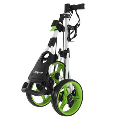 Caddymatic Golf X-TREME 3 Wheel Push/Pull Golf Trolley with Seat White/Green Caddymatic Golf X-TREME 3 Wheel Push/Pull Golf Trolley with Seat White/Green