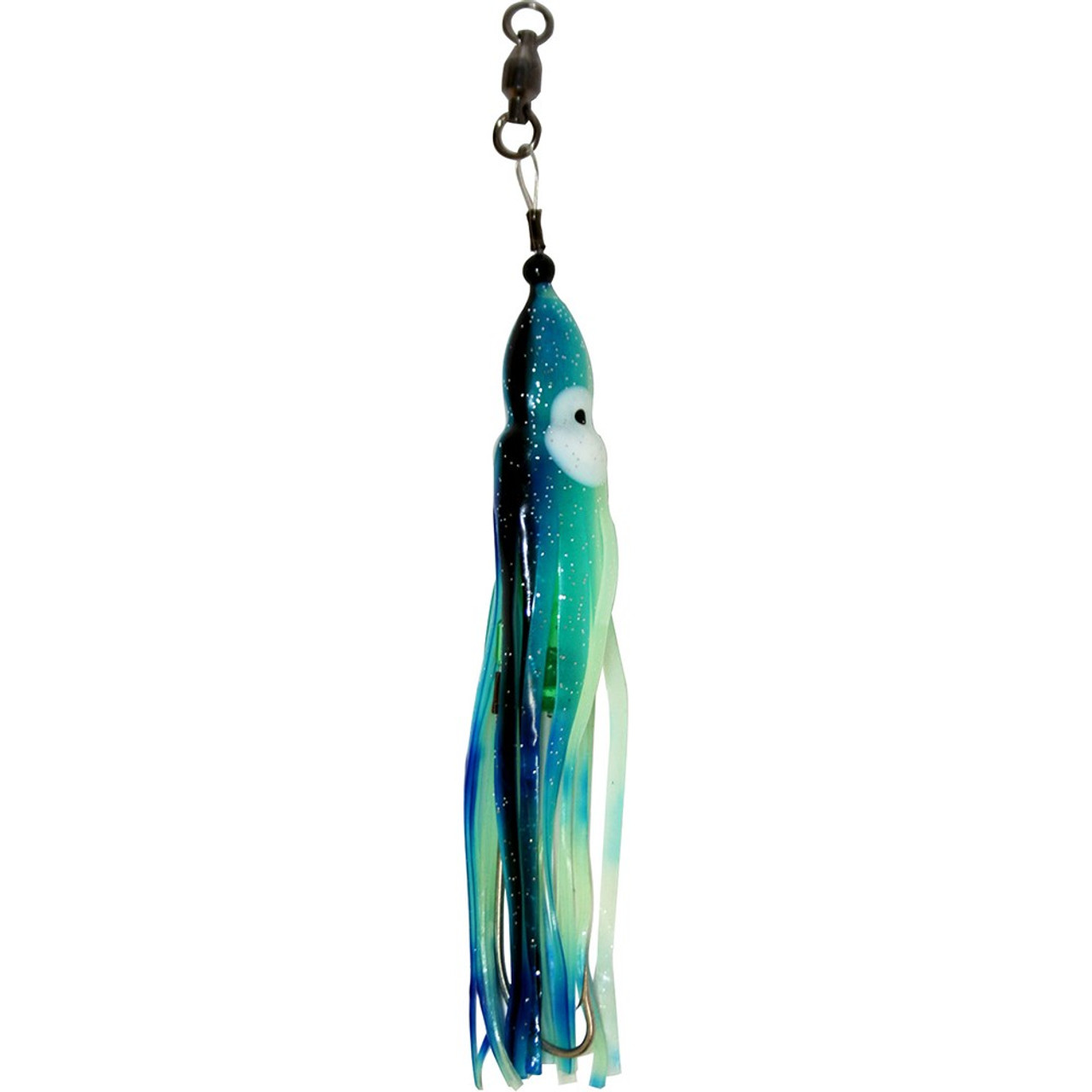 Squid Skirt Hoochie Lure - Glow in Dark Aqua Blue and Green with Black  Stripe - ColdTuna