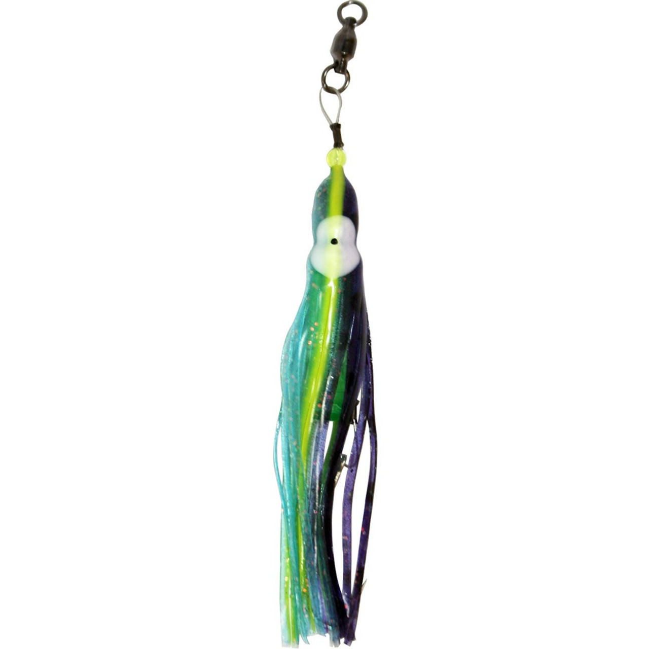 Squid Skirt Hoochie Lure - Luminous Purple and Aqua Blue with Neon Yellow  Stripe - ColdTuna