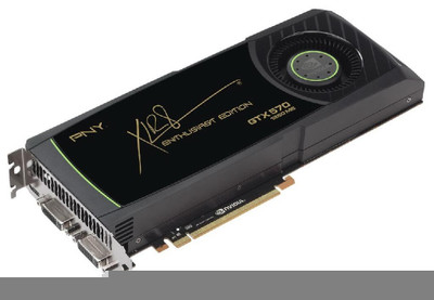 VCGGTX570XPB PNY GeForce GTX 570 (Fermi) 1280MB GDDR5 320-Bit PCI Express 2.0 x16 HDMI DisplayPort/ Dual DVI/ HDCP Ready/ SLI Support Video Graphics Card