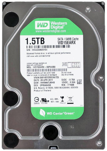 WD15EARX Western Digital Caviar Green 1.5TB 5400RPM SATA 6Gbps 64MB Cache 3.5-inch Internal Hard Drive