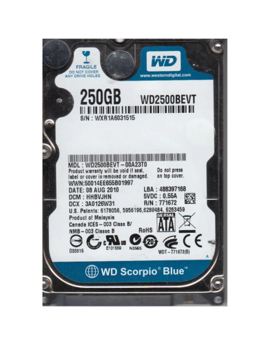 WD2500BEVT Western Digital Scorpio Blue 250GB SATA 3Gbps 2.5 Internal Hard Drive for laptops