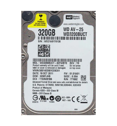 WD3200BUCT Western Digital AV-25 320GB 5400RPM SATA 3G 16MB Cache 2.5 Internal Hard Drive for AV applications