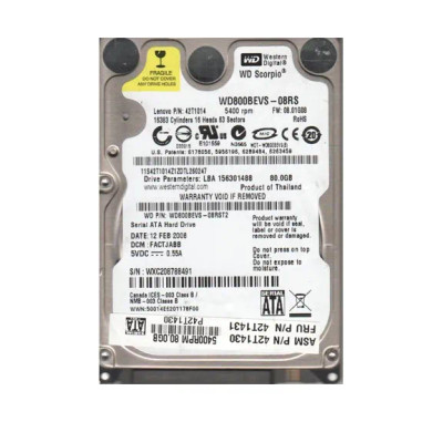 WD800BEVS - WESTERN DIGITAL 80GB SATA 2.5" HDD
